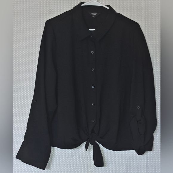 Simply Vera Wang XL Black Blouse Tie Front Minimalist Chic Capsule Work Top - Picture 2 of 10